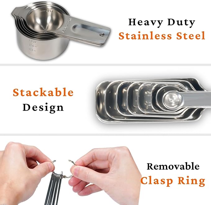 35PCS Stainless Steel Measuring Cups and Spoons Set, 7 Nesting Measuring Cups, Round & Rectangular Spoons with Clear Engraved Markings, 2-Pack Mini Spoon Sets with Leveler for Precise Cooking & Baking