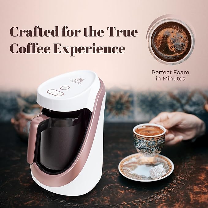 ETHNIQ Turkish Coffee Maker - 100% BPA Free, 120V, 1 to 4 Cup Brewing Capacity with Cook Sense Technology for Delicious Cup of Turkish & Greek Coffee, Turkish Coffee Pot (White)