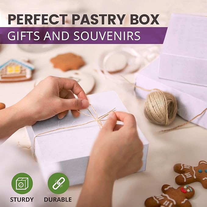 Fit Meal Prep [25 Pack] Pastry Boxes 9x9x3 White Bakery Box for Cookies, Compostable Kraft Paper Cardboard for Baked Goods Packaging, Cake, Food, Donut, Cupcake, Candy, Bread, Bridesmaid Gift Box