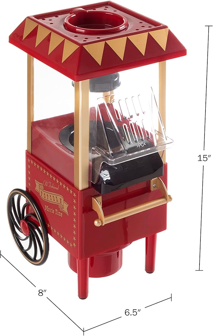 Air Popper Popcorn Maker - Hot Air Popcorn Popper - 6-Cup Vintage Style Oil Free Countertop Popping Machine with Measuring Cap - Movie Night Supplies by Great Northern Popcorn (Red)