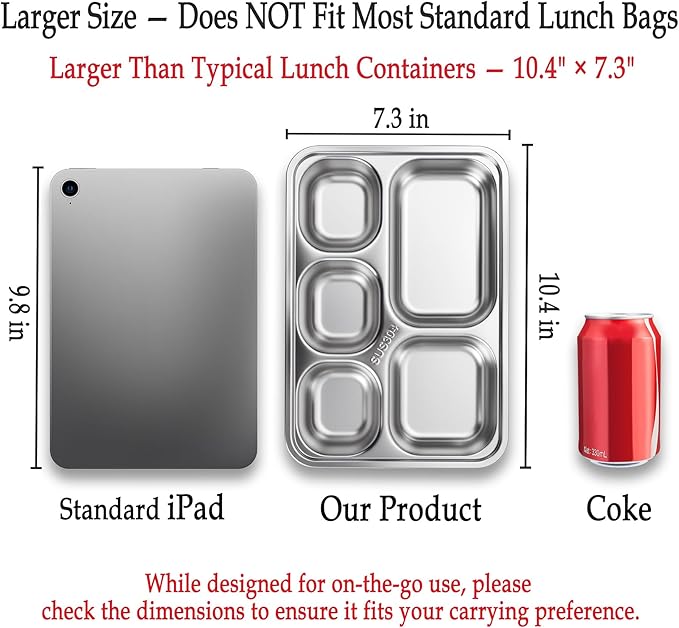 Stainless Steel Snack Containers with Plastic Lids - 3 Pack - 5 Compartments Bento Snack Boxes - Large Reusable Meal Prep for Kids Adult - Divided Food Storage Container for School, Lunch, Home Travel