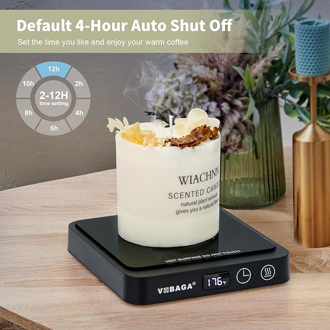 VOBAGA Mug Warmer, Coffee Cup Warmer for Desk with 5 Temp Settings & 2-12H Timer, Smart Candle Warmer & Coffee Warmer with Display for Fastest Heating Coffee, Cocoa, Ideal Coffee Gifts(No Cup)