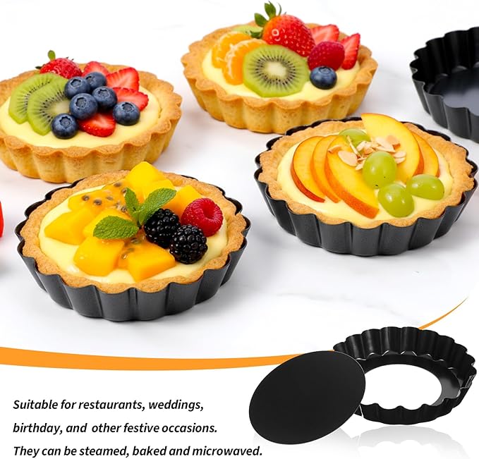 16 Pack Mini Tart Pan 4 Inch with Removable Bottom, Nonstick Round Mini Quiche Pans Mold Heavy Duty Fluted Side for Pies, Mousse Cakes, Dessert Baking