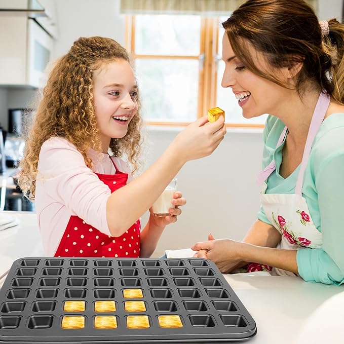 Beasea Mini Brownie Bite Pan with Dividers, 2 Pack 48 Mini Small Tiny Cup All Edges Non Stick Square Cupcake Baking Sheet Tin Tray Carbon Steel Bakeware Individual Baking Muffin Pan - Black