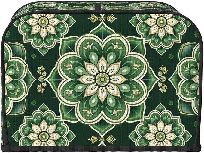 Green Mandala Ethnic Covers for Toasters 4 Slice,Cute Funny Bread Machine Cover with Handle,Washable Stain Resistant Kitchen Small Appliance Cover Dining Decor