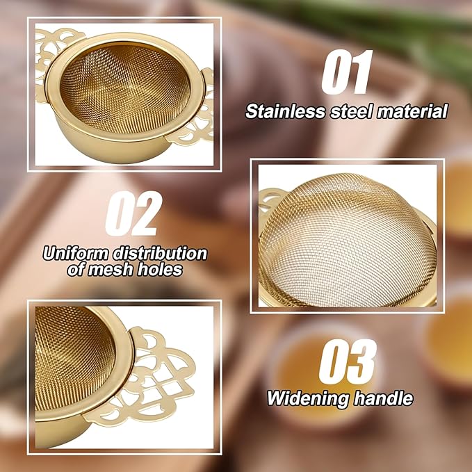 304 Stainless Steel Tea Drain Strainer Tea Filter Mesh Tea Drip Bowls Teapot Strainer With Petal Handles Tea Divider, Pack Of 4