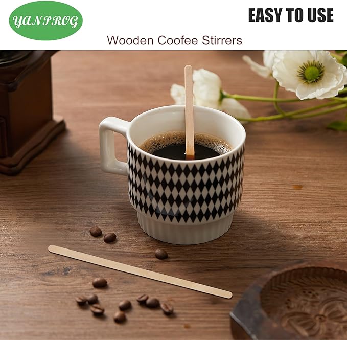 Wooden Coffee Stirrers Individually Wrapped 5.5" Coffee Stir Sticks 500 Pcs, Natural Birch Round End Thick Birch Wood Eco-Friendly Suitable for Coffee, Cocktail and Hot Drinks