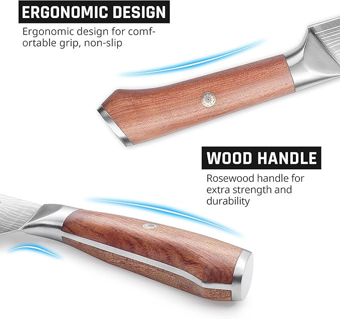 YOTSUBA 8 PCS Japanese Kitchen Knife Set with Block, Professional Ultra Sharp High Carbon Stainless Steel Chef Knives, Ergonomic Natural Rosewood Handle for Kitchen