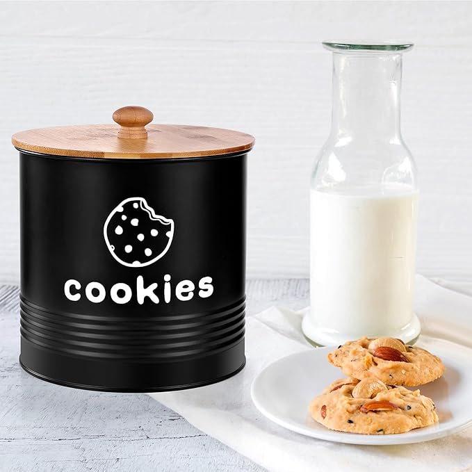 Cookie Jars with Lids Airtight, Large Cookie Tins, 1.5 Gallons Cookie Jar for Kitchen Counter Decorative, Farmhouse, Christmas, Mother's Day Gift Cookie Storage Containers (Black)