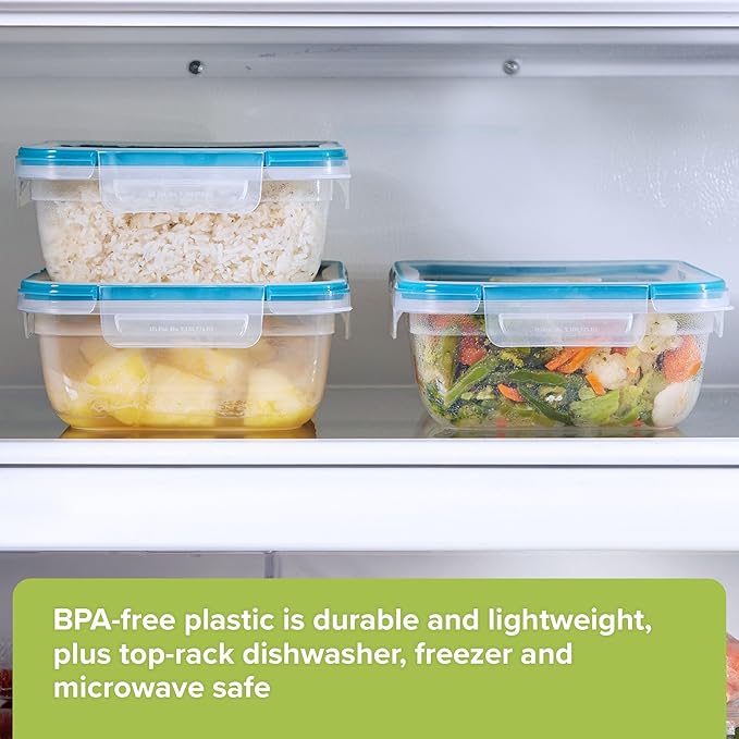 Snapware Plastic Total Solution 3-Pack (8.5-Cup) Food Storage Containers Set, Leakproof & Airtight Plastic Locking Lids Rectangular Containers, BPA-Free Lids, Microwave Dishwasher Freezer Safe