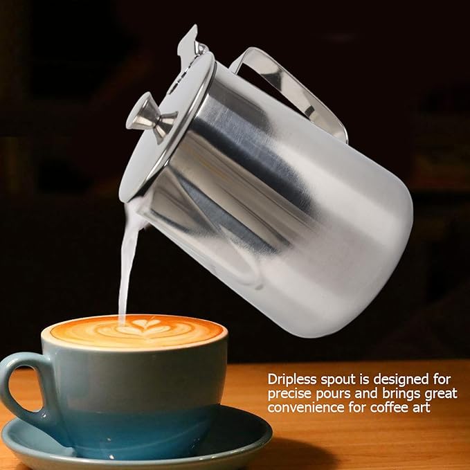 Stainless Steel Coffee Cup, Milk Frothing Jug, Latte Pitcher with Lid, 1000ml Frothing Cup for Baristas, Stainless Steel Mug for Hot & Cold Drinks