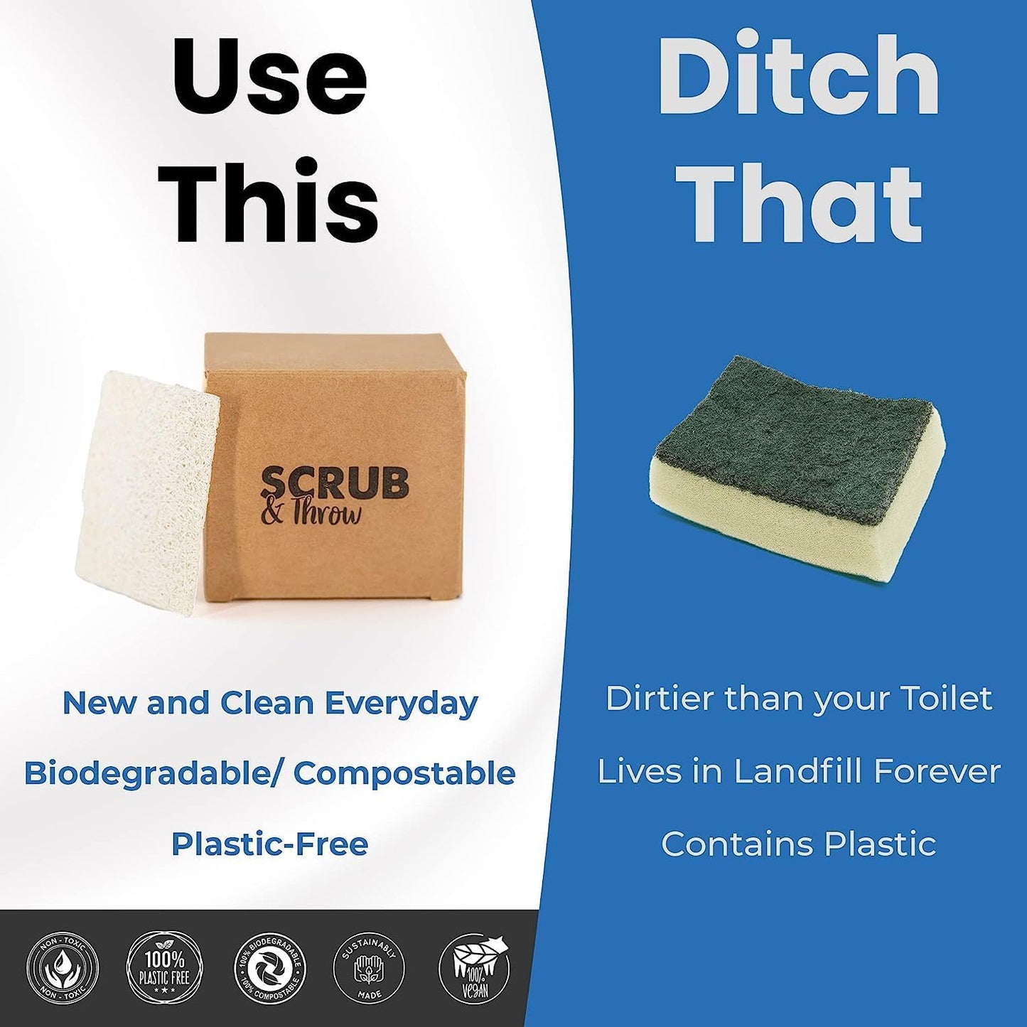 Scrub & Throw Natural Loofah Sponges, Multipurpose Dish Sponges, Non-Scratch Kitchen Sponges, (Pack of 90) for Cleaning Kitchen, Bathroom, and Household
