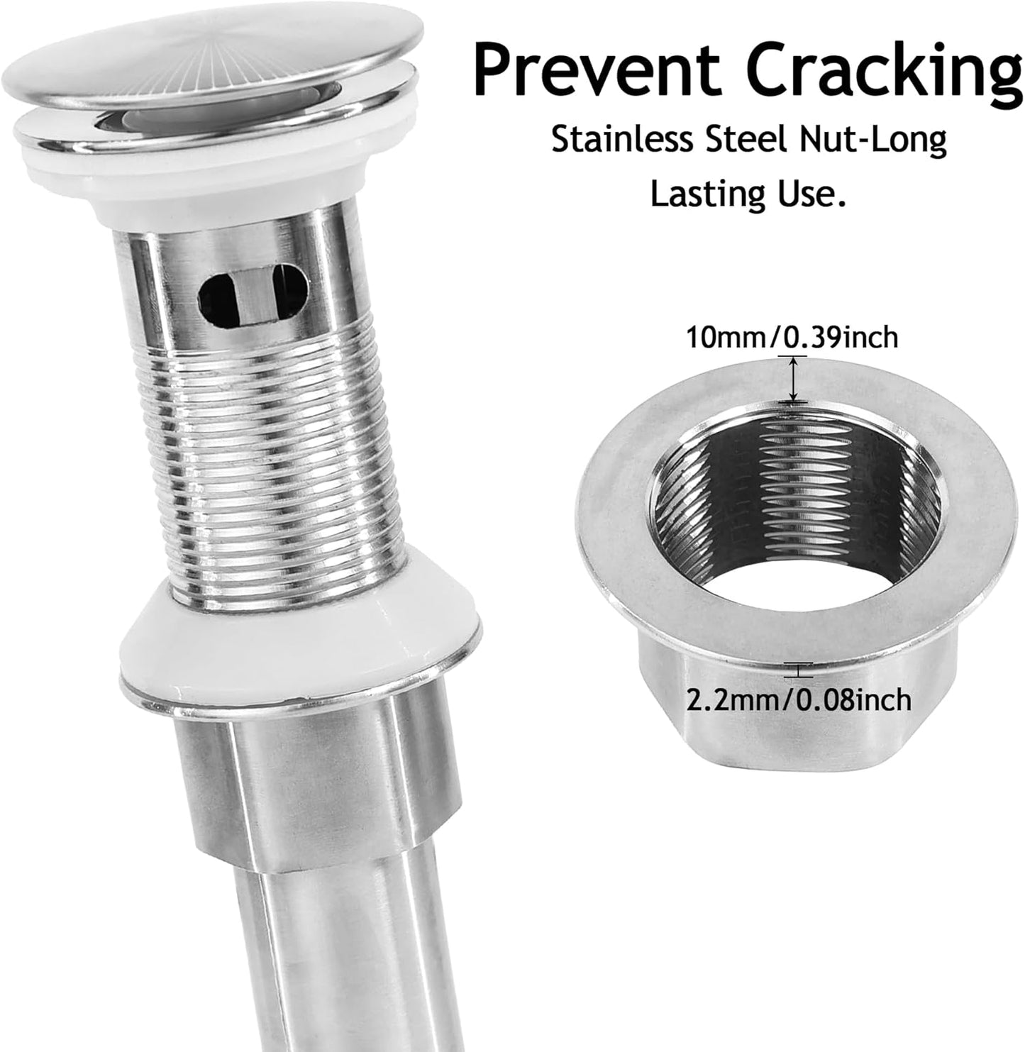 Bathroom Sink Drain,2 Pack Drain Stopper with Overflow,Pop Up Drain Assembly with Detachable Strainer Basket,Built-in Anti-Clogging, Stainless Steel Nut Brushed Nickel