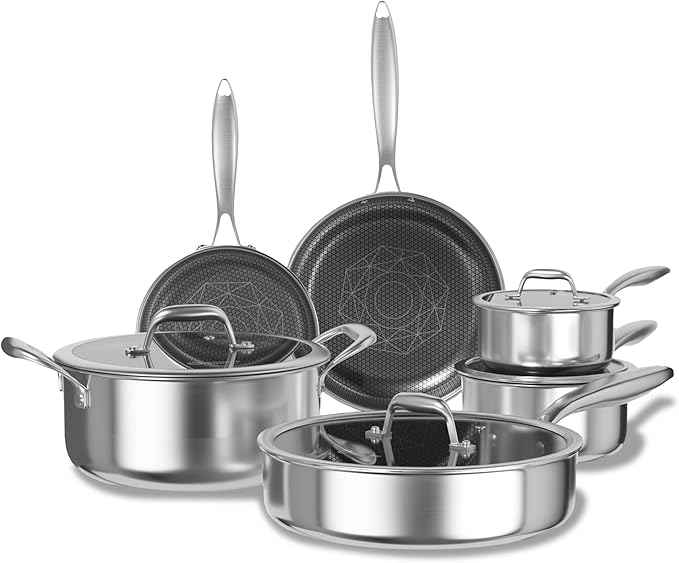 COOKER KING Stainless Steel 10pcs Cookware Set, Pots and Pans Set with Lids, Frying Pans, Saucepans, Saute Pan & Stock Pot, Non Stick, Non Toxic, Induction, Oven, Dishwasher Safe, Stay-Cool Handles