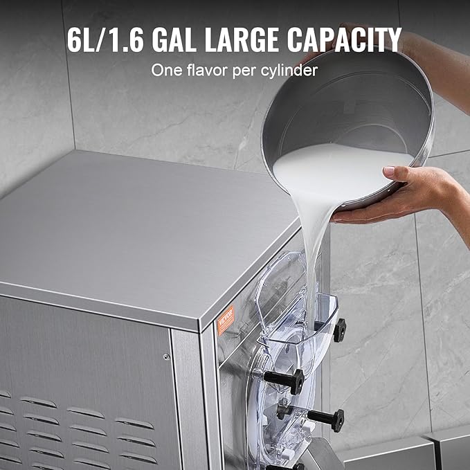 VEVOR Ice Cream Maker for Commercial Use, Produces 18 Liters per Hour, 1780W, Offers Single Flavor, Equipped with Wheels, 6L Stainless Cylinder, LED Display, Automatic Cleaning & Pre-cooling Functi
