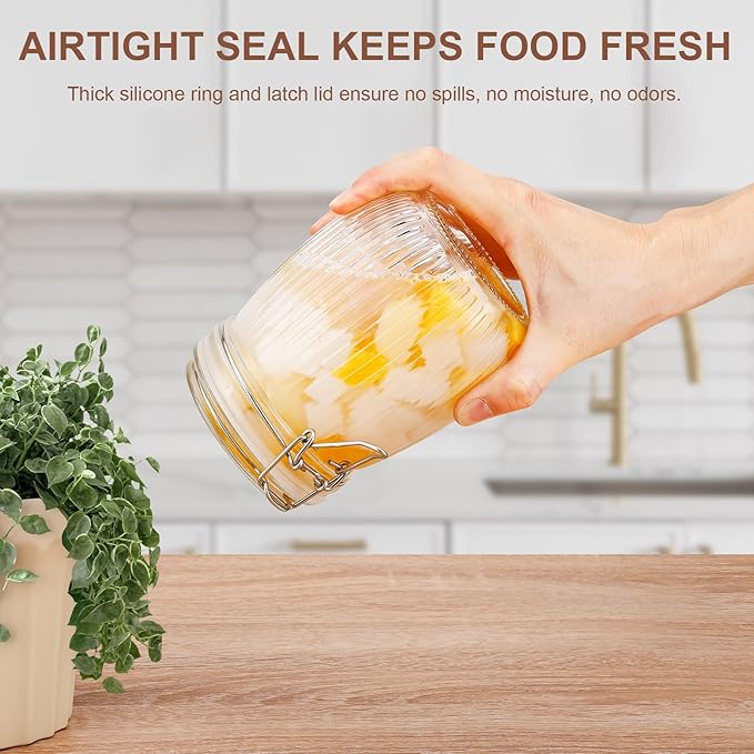 Glass Jars with Airtight Lids, 26oz Glass Storage Jars Set of 6, Thick Food Storage Containers for Pantry Organization, Kitchen Counter, Coffee, Pasta, Cereal