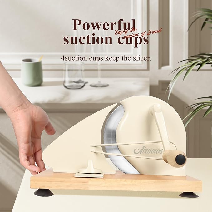 Manual Bread Slicer for Homemade Bread,Even Slicing Thickness-Adjustable Slices,Sourdough Slicer with Scale Lines&SuperStrong SuctionCup Fixation (Cream-Guide)