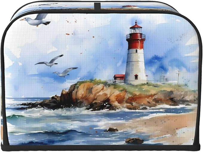 Toaster Cover 4 Slice Sea Beach Lighthouse Waterproof Appliance Cover with Hang Loop Bread Baker Toaster Cover for Kitchen