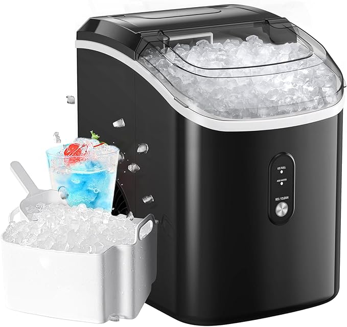 Nugget Ice Makers Countertop, Pellet Ice Machine with Self-Cleaning Function, Nugget Ice Machine Produces 33 lbs of Chewable Ice in 24 Hours, Sonic Ice Maker Perfect for Home Kitchens Party Camping