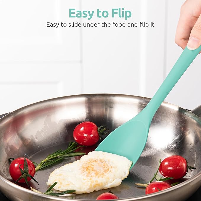 U-Taste 18/8 Stainless Steel Measuring Spoons Set of 9 and 600ºF Heat Resistat Silicone Flexible Baking Spoon Spatula & Cooking Scoop Spoonula (Aqua Sky)