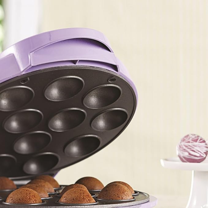 Electric Cake Pop Maker – Nonstick 12 Cake Pop and Donut Hole Baker, Fast Baking with Indicator Lights & Cool Touch Handle, Purple