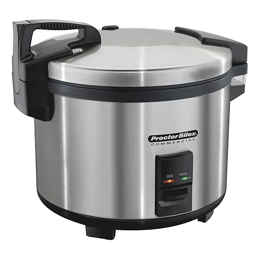 Proctor Silex Commercial 37560R Rice Cooker/Warmer, 60 Cups Cooked Rice Capacity, Nonstick Inner Pot, Hinged Lid, Stainless Steel Housing, Conforms to NSF