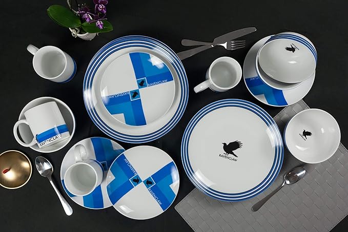 Harry Potter Hogwarts House Porcelain 16 piece Dinnerware Set - Includes 4 Dinner Plates, 4 Salad Plates, 4 Bowls and 4 Mugs - Gryffindor, Hufflepuff, Ravenclaw and Slytherin