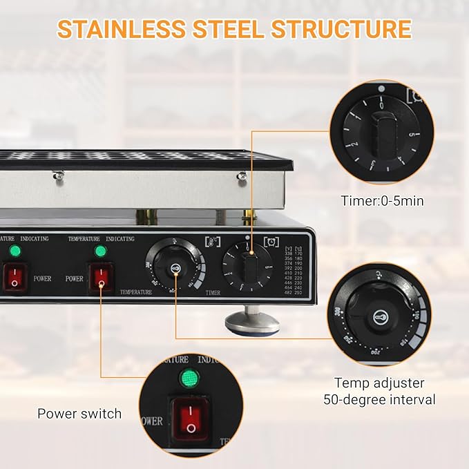 50 Pcs Mini Pancakes Maker Machine, 1800W Electric Nonstick Mini Pancake Maker with Temp & Time Control, Stainless Steel, Perfect for Home or Commercial Use