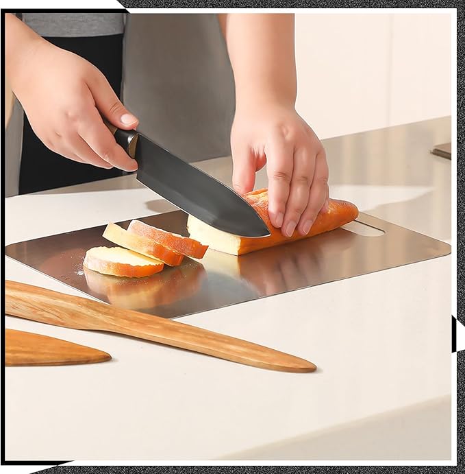 3 Pcs Stainless Steel Cutting Board for Kitchen 304 Steel Chopping Dishwasher Safe Metal Cutting Board Set for Kitchen Meat Fruit Vegetable (18.1''x11.8'',9"x13.4",7.9"x11.8")