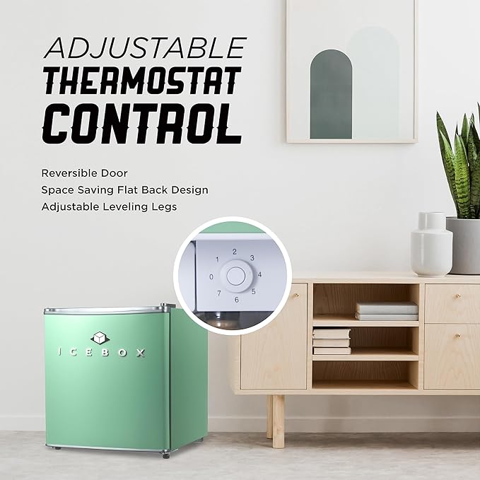 ICEBOX 1.7 Cu. Ft. Compact Refrigerator, ENERGY STAR Certified Small Refrigerator, Single Door Mini Fridge with Chiller Compartment, R600a Refrigerant, IBCR17MNT, Mint Green