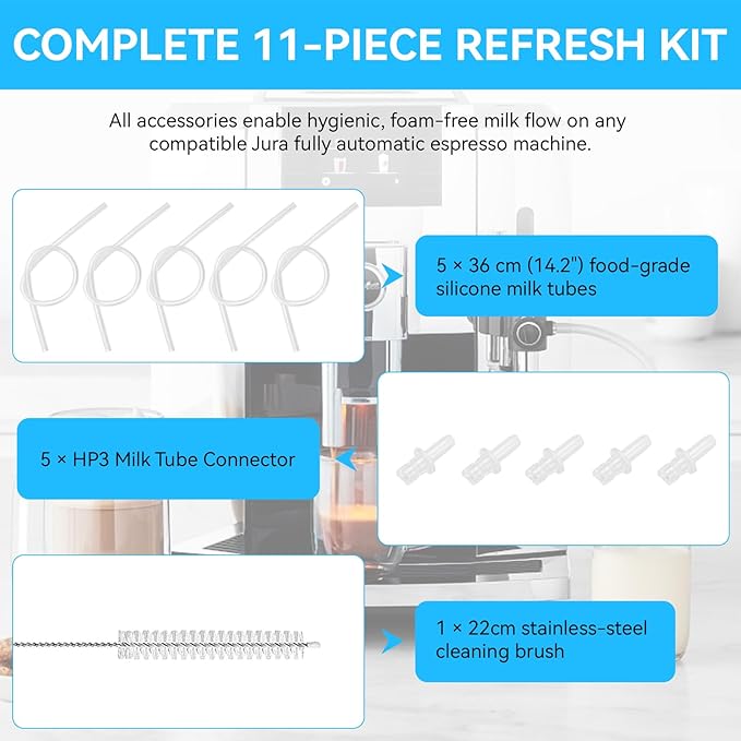 Milk Tube Hose Set for Jura Fully Automatic Coffee Machines, Coffee Milk Tube Fit for Jura ENA E8 GIGA 6 10 W10 Z5 Z6 Z7 Z8 Z9 Z10 J6 J8 J9 S80 WE8,Milk Pipe with HP3 Frother Connectors & Hose Brush