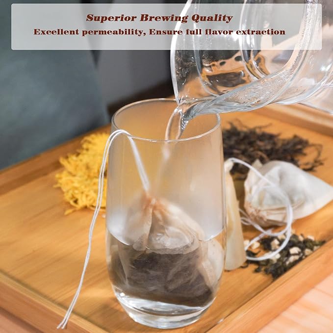 NEPAK 200Pcs Tea Filter Bags for Loose Tea,3.15 x 3.94 inch Disposable Tea Infuser,Empty Tea Bags with Drawstring,Natural Wood Pulp Material
