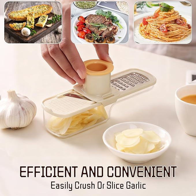 Mini Garlic Slicer Multi-Functional Mandoline Slicer Veggie Garlic Ginger Grinder Vegetable Mandoline Cutter Veggie Shredder with Container (Green)