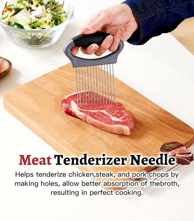 Onion Holder for Slicing Large Stainless Steel Vegetable Chopper - Multi-Purpose Onion Slicer, Tomato Slicer, Food Cutter Assistant Tool for Potato, Avocados, Eggs, Lemon, Fruit & Meat Tenderizer