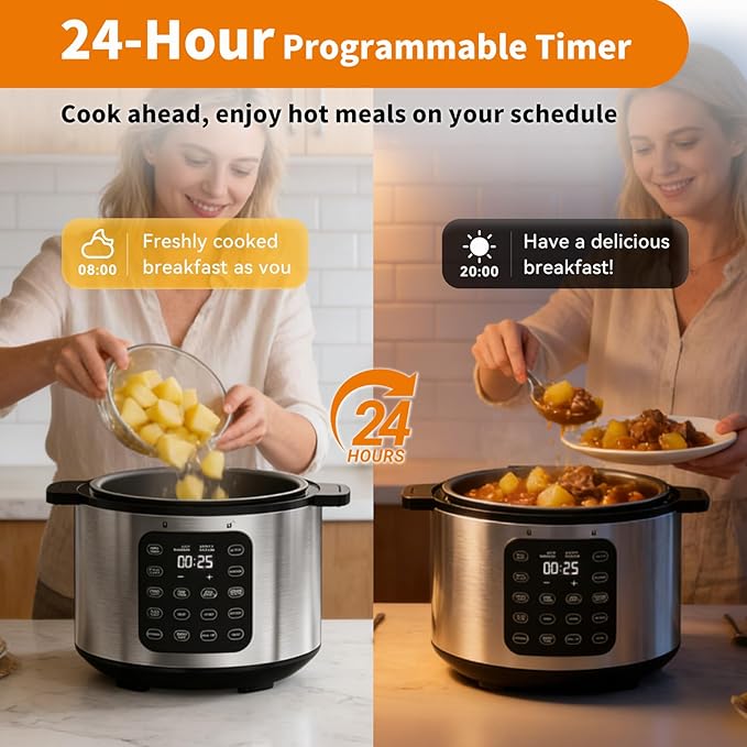 6Qt Electric Pressure Cooker, 9-in-1 Programmable with IMD Touchscreen, Rice Cooker, Slow Cook, Steam, Sauté, Warmer, 24H Delay Start, Non-Stick Ceramic Pot, 1000W, Silver