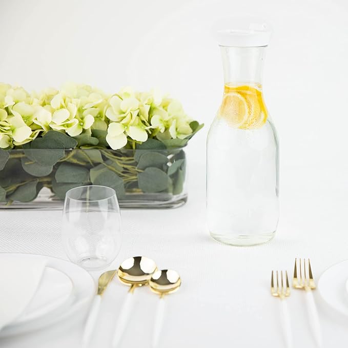 Clear Plastic Water Pitchers Carafes with Flip top White Lids 50 OZ Heavy Duty Beverage Pitcher Jug for Juice or iced Coffee Great for Mimosa bar Restuarants ot Schools Pack of 2