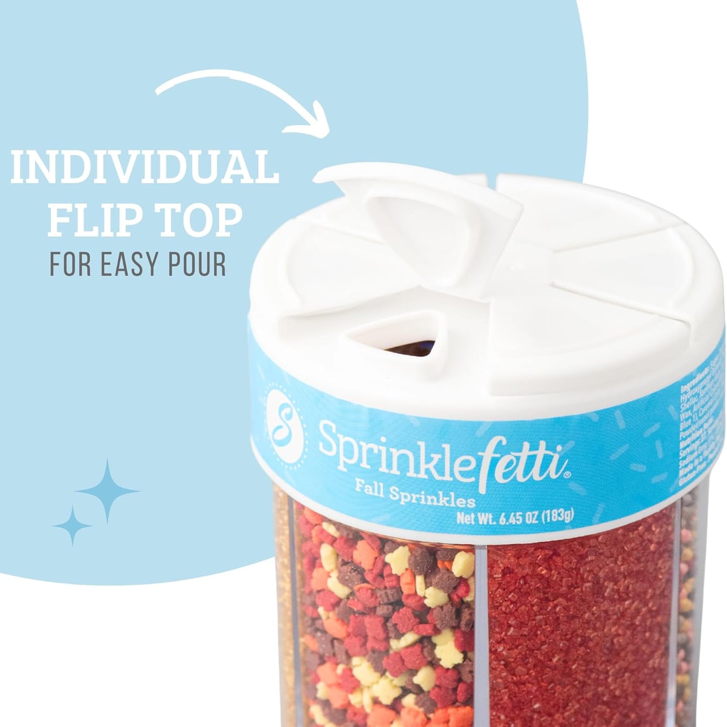 Sweets Indeed Sprinkles 6 Cell Edible Sprinkle Mix Jimmies Perfect for Cake Decorations Baking Ice Cream Cookies Cupcake Topper (Fall)