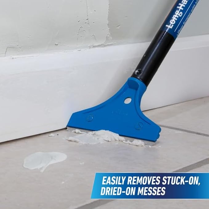 Unger Professional Long Handle Floor Scraper Tool with 4ft (48”) Handle, Reversible Blade Tool for Cleaning Concrete, Linoleum Flooring, Vinyl, Tile, High-Gloss, Marble