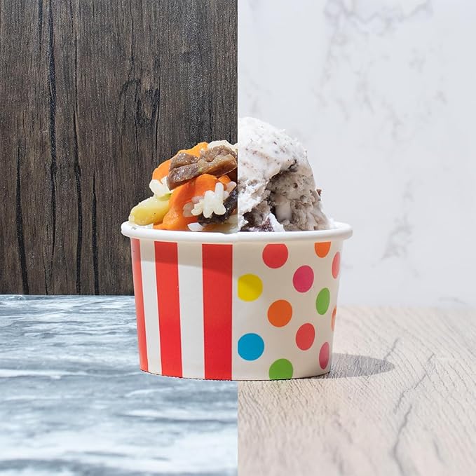UNIQ 1000-Count 4 oz Polka Dot Paper Ice Cream Cups Rainbow | Dessert Bowls in Multiple Colors & Sizes Frozen Dessert Supplies