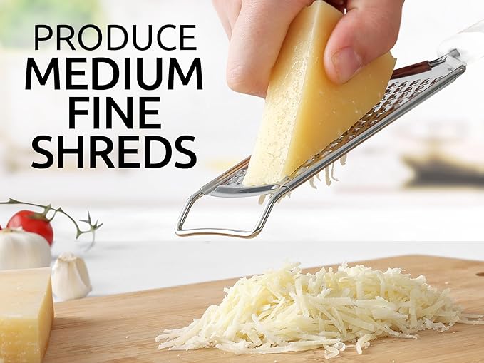 Zulay Kitchen Professional Cheese Grater Stainless Steel - Durable Rust-Proof Metal Lemon Zester Grater With Handle - Flat Handheld Shredder for Parmesan, Chocolate, Spices, And More - White