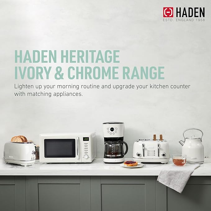 Haden Heritage 2 Slice Wide Slot Stainless Steel Toaster with Adjustable Browning Control & Non-Slip Feet, Ivory & Chrome