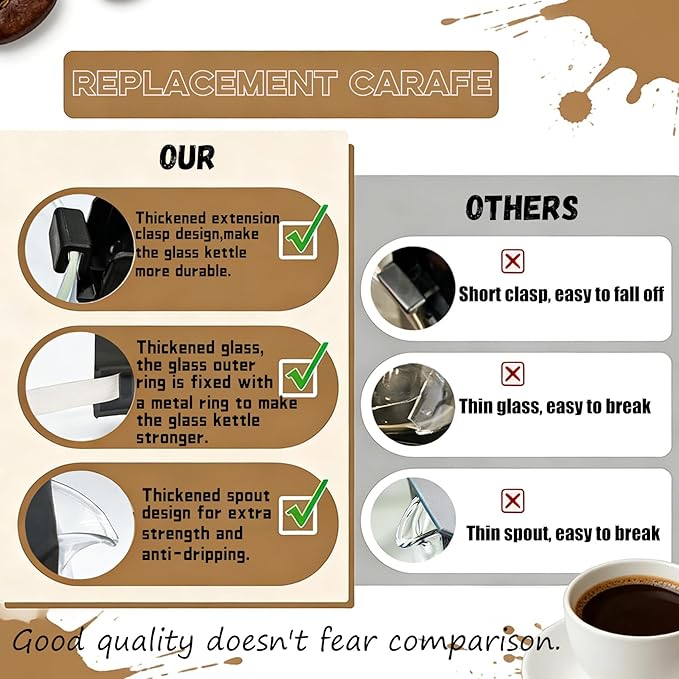Carafe Compatible With Technivorm 89830 1.25L/40oz Glass Carafe, 10 Cup Carafe Replacement Compatible With Moccamaster KBG/CDG/KBGV Select/CD Series Coffee Machines, Scratch-resistant and durable.