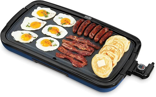 Dash Deluxe Everyday Griddle - Electric Griddle with Removable Plate - Nonstick, Easy-Clean Surface & Anti-Slip Base - Recipe Book Included - Navy
