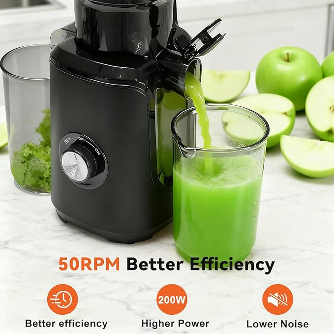 NEWBULIG Cold Press Juicer Machines, Masticating Juicer with High Juice Yield, Reverse Function, Stops Oxidation and Easy to Clean for Vegetables & Fruits, Black