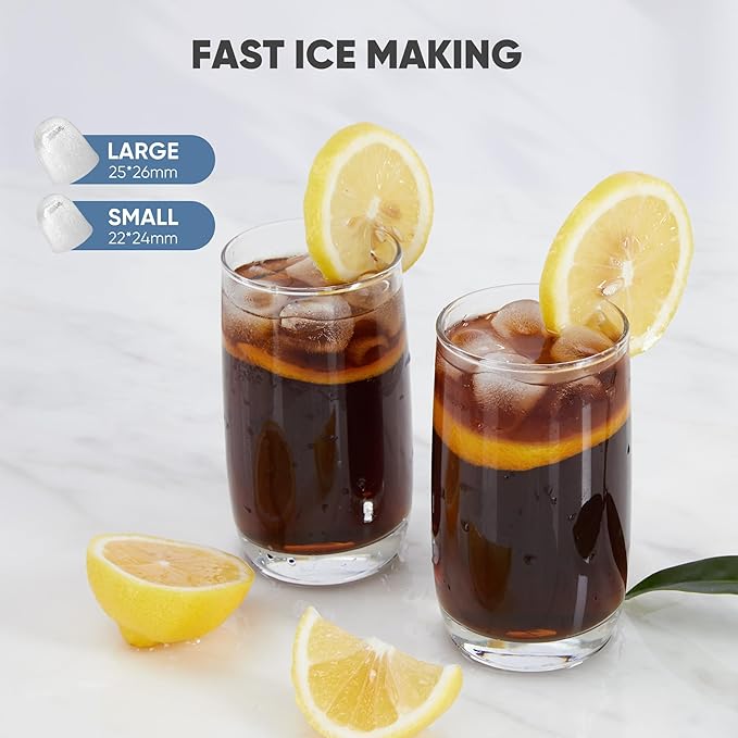 DUMOS Countertop Ice Maker with Handle, 26lbs/24H Portable Ice Machine, 9 Bullet Ice Cubes Ready in 6 Mins, Self-Cleaning, Quiet Compact Ice Maker for Home, Kitchen, RV, Camping, Modern Black