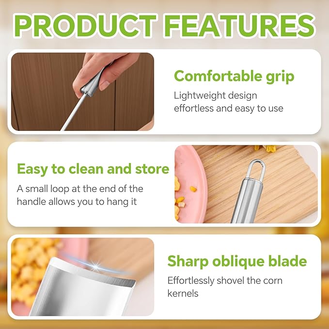 2PCS Corn Peeler for Corn on the Cob New Corn Stripper for Corn on the Cob, Corn Cutter to Cut Corn off the Cob, Long Handle Stainless Steel Corn Stripping Tool for Home Kitchen & Outdoor Dining