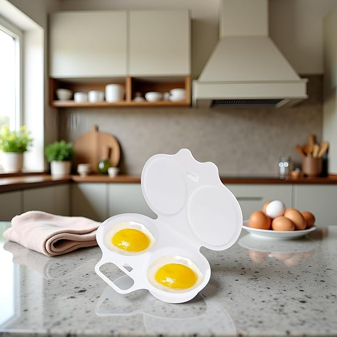 1Pc White Egg Poacher, Microwave Egg Boiler Poacher, 2 Cavity Nonstick Poached Egg Maker With Lid, Egg Poacher Microwave Egg Cooker, Double Drain Poached Egg Cups Cookware（13 * 5cm）