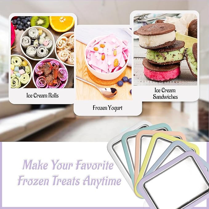 Rolled Ice Cream Maker Instant Ice Cream Maker with 2 Spatulas Frozen Yoghurt Plate Homemade DIY Instant Gelato Pan/Roll (Lavender)