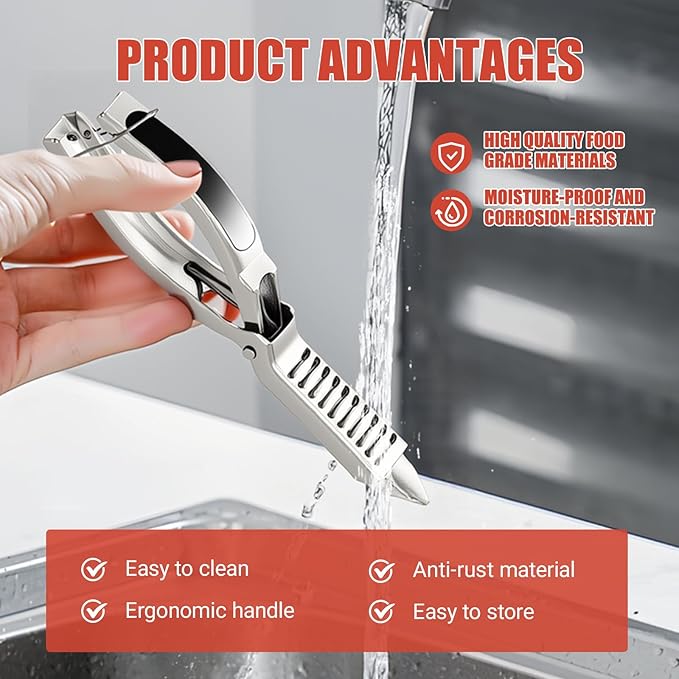 BBQ Rib Skinner & Membrane Remover - Ergonomic Rib Prep Tool with Boning Tongs, Stainless Steel Non-Slip Grip, Dishwasher Safe BBQ Grilling Accessory