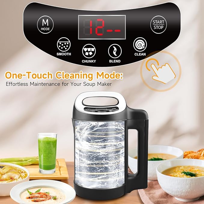 Homtone 1.6L Soup Maker, Stainless Steel Soup Making Machine with Smooth & Chunky Settings, Anti-Dry Burn, Overfill Sensors, Self-Cleaning Mode for Quick Soups, Baby Food